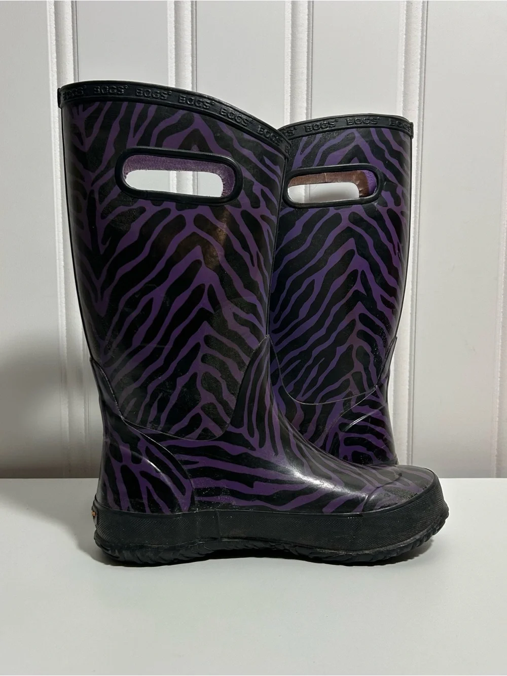 Bogs Purple and Black Zebra-Print Waterproof Boots